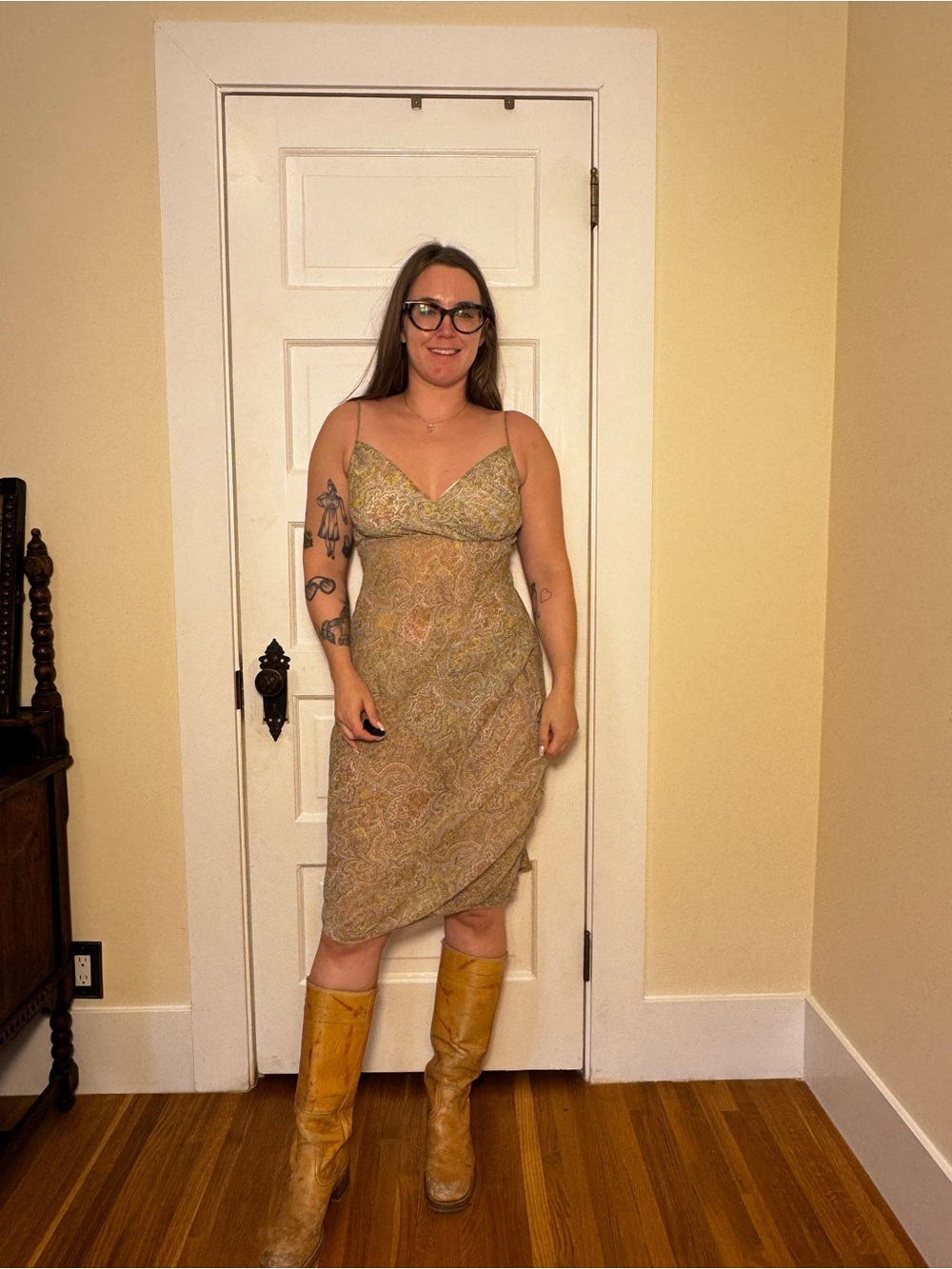 90s Vintage Semi Sheer Paisley Bias Cut MIDI Dress Sz M